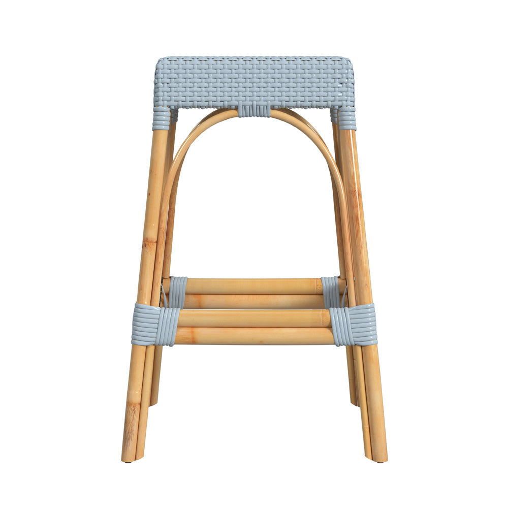 Butler Specialty Company - Robias 30 in. Seat Height Rectangular Rattan Bar Height Backless Stool with Footrest, Baby Blue - 5604341