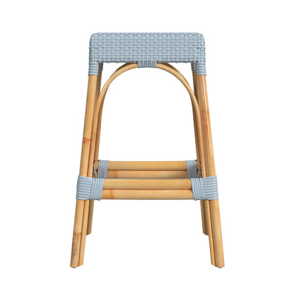 Butler Specialty Company - Robias 30 in. Seat Height Rectangular Rattan Bar Height Backless Stool with Footrest, Baby Blue - 5604341