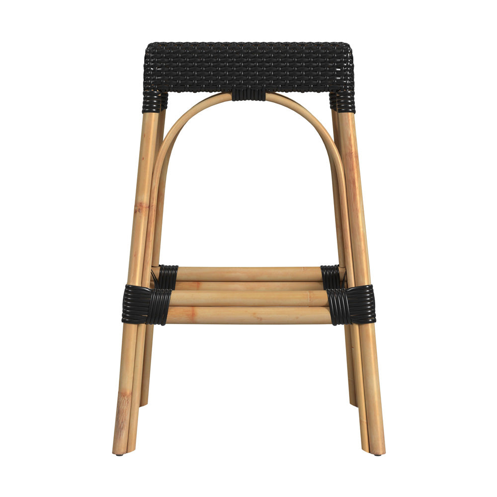 Butler Specialty Company - Robias 30 in. Seat Height Rectangular Rattan Bar Height Backless Stool with Footrest, Black - 5604425