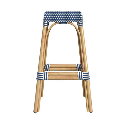 Butler Specialty Company - Robias 30 in. Seat Height Rectangular Rattan Bar Height Backless Stool with Footrest, Blue/White Dot - 5604303_CLOSEOUT