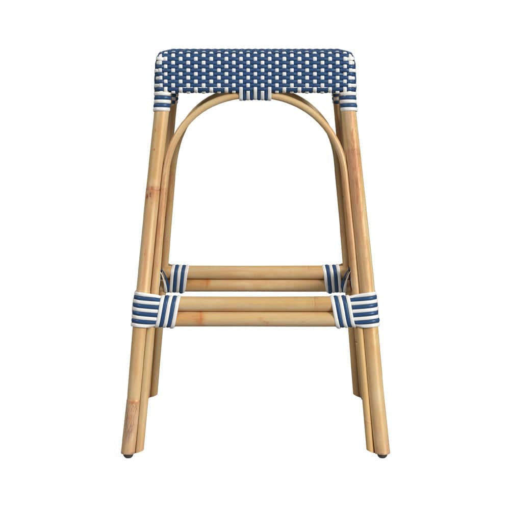 Butler Specialty Company - Robias 30 in. Seat Height Rectangular Rattan Bar Height Backless Stool with Footrest, Blue/White Dot - 5604303_CLOSEOUT