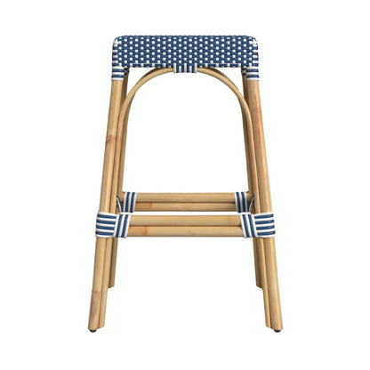 Butler Specialty Company - Robias 30 in. Seat Height Rectangular Rattan Bar Height Backless Stool with Footrest, Blue/White Dot - 5604303_CLOSEOUT