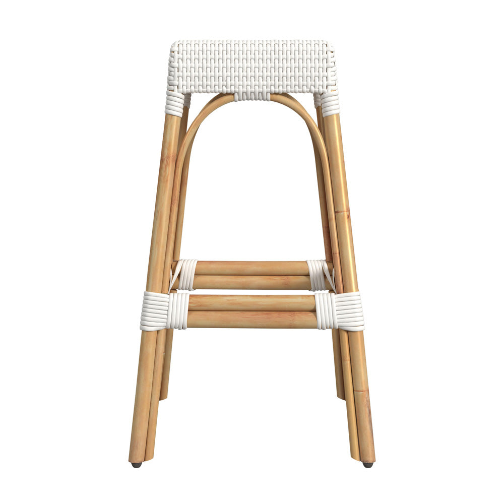 Butler Specialty Company - Robias 30 in. Seat Height Rectangular Rattan Bar Height Backless Stool with Footrest, Glossy White - 5604304