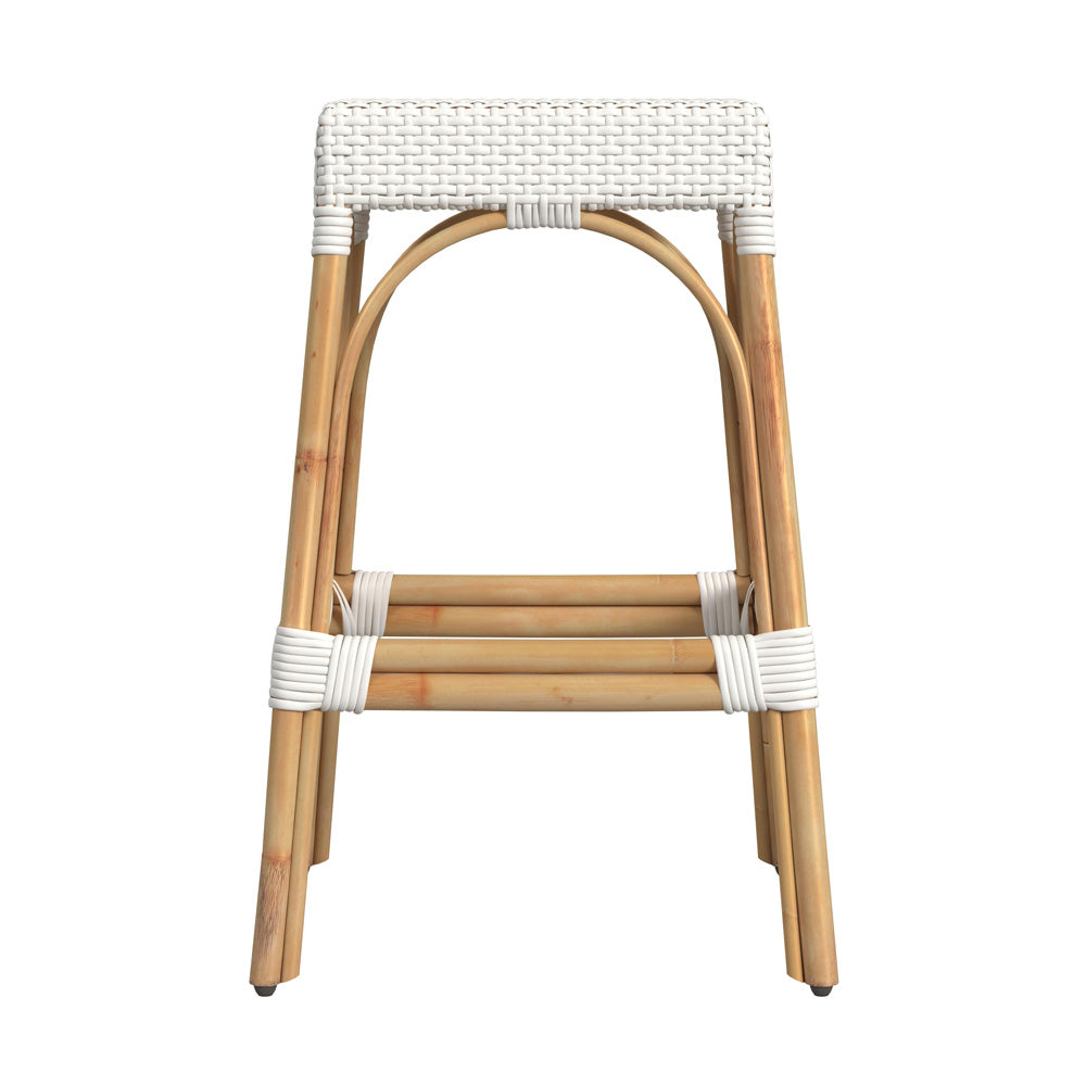 Butler Specialty Company - Robias 30 in. Seat Height Rectangular Rattan Bar Height Backless Stool with Footrest, Glossy White - 5604304