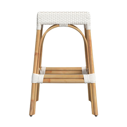 Butler Specialty Company - Robias 30 in. Seat Height Rectangular Rattan Bar Height Backless Stool with Footrest, Glossy White - 5604304