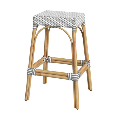 Butler Specialty Company - Robias 30 in. Seat Height Rectangular Rattan Bar Height Backless Stool with Footrest, Gray/White Dot - 5604266