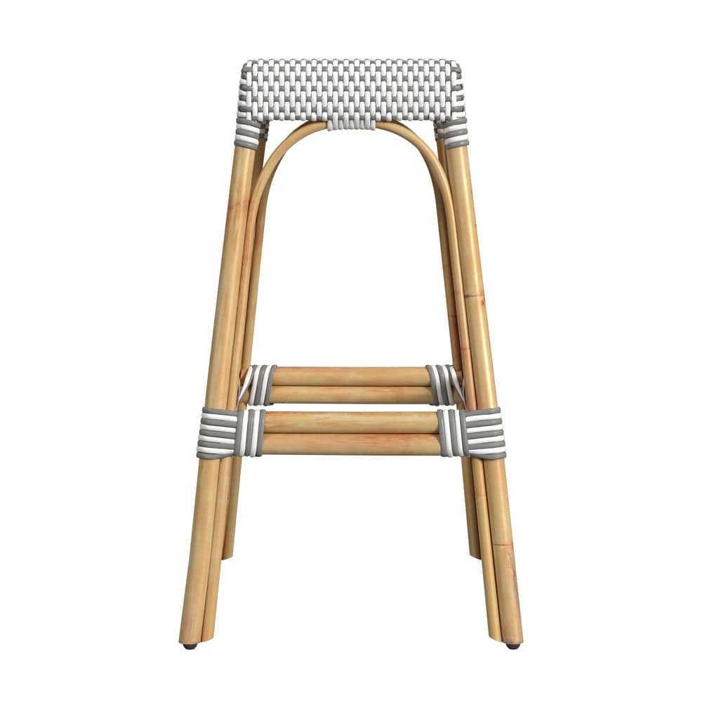 Butler Specialty Company - Robias 30 in. Seat Height Rectangular Rattan Bar Height Backless Stool with Footrest, Gray/White Dot - 5604266