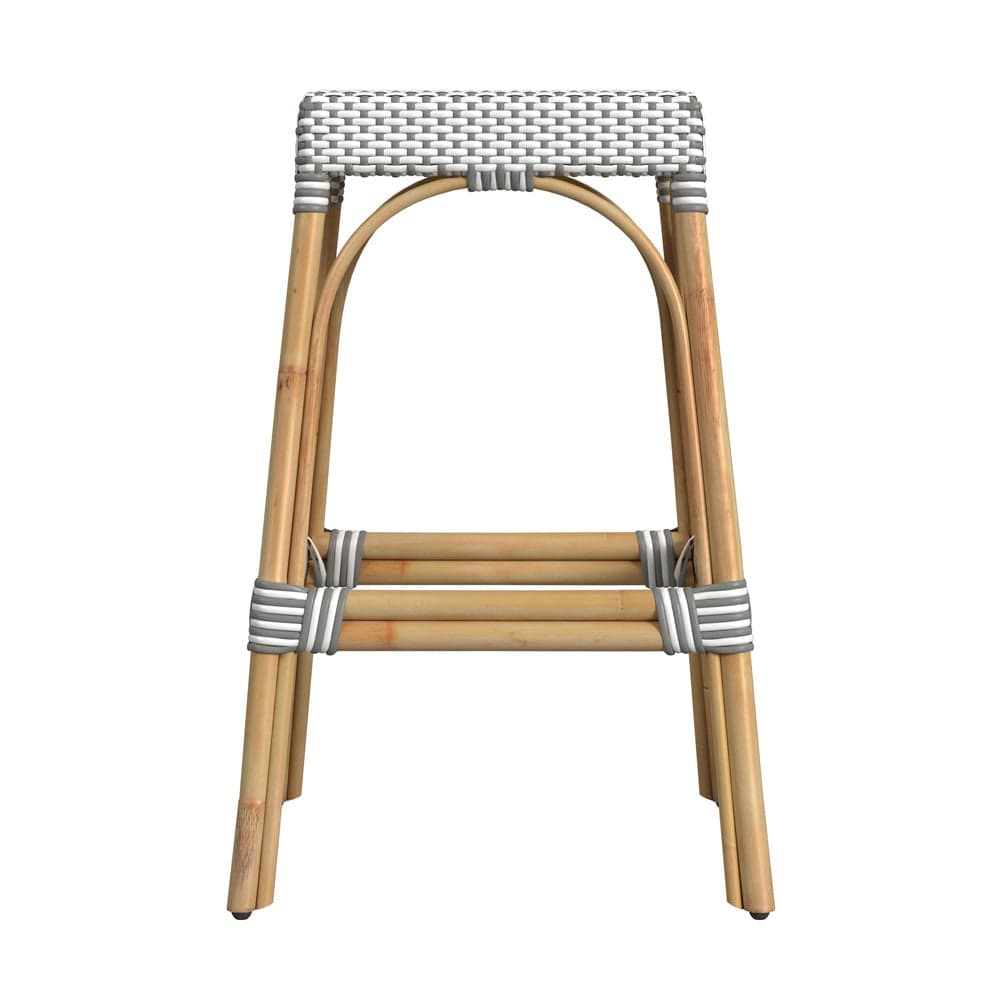 Butler Specialty Company - Robias 30 in. Seat Height Rectangular Rattan Bar Height Backless Stool with Footrest, Gray/White Dot - 5604266