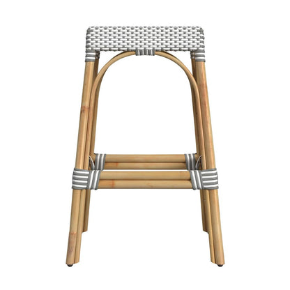 Butler Specialty Company - Robias 30 in. Seat Height Rectangular Rattan Bar Height Backless Stool with Footrest, Gray/White Dot - 5604266