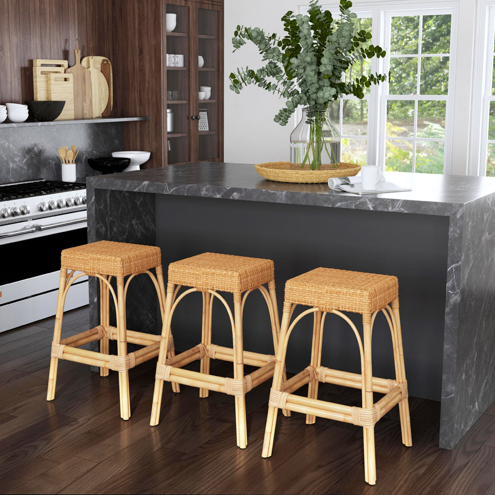 Butler Specialty Company - Robias 30 in. Seat Height Rectangular Rattan Bar Height Backless Stool with Footrest, Natural - 5604404