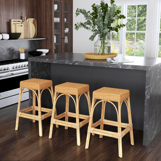 Butler Specialty Company - Robias 30 in. Seat Height Rectangular Rattan Bar Height Backless Stool with Footrest, Natural - 5604404