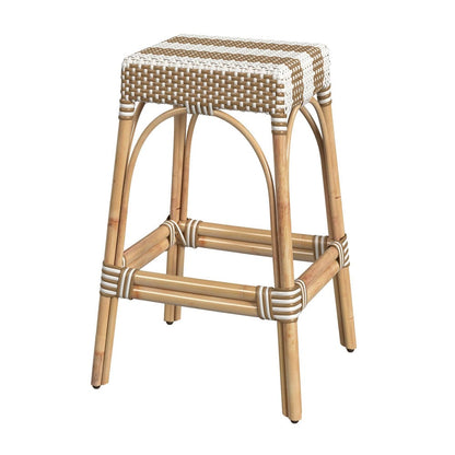 Butler Specialty Company - Robias 30 in. Seat Height Rectangular Rattan Bar Height Backless Stool with Footrest, Tan/White Dot - 5604984