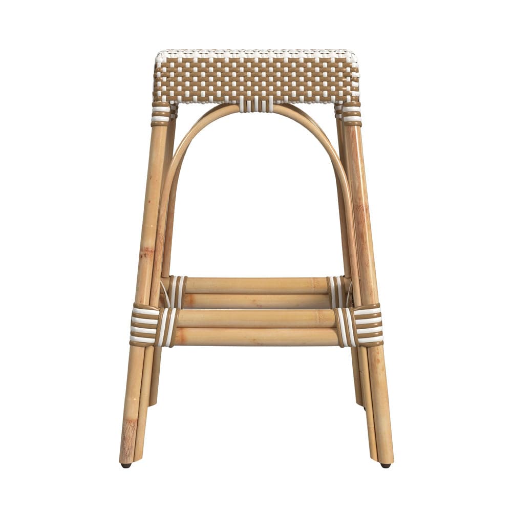 Butler Specialty Company - Robias 30 in. Seat Height Rectangular Rattan Bar Height Backless Stool with Footrest, Tan/White Dot - 5604984