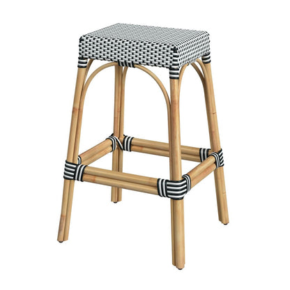 Butler Specialty Company - Robias 30 in. Seat Height Rectangular Rattan Bar Height Backless Stool with Footrest, White/Black Dot - 5604295_CLOSEOUT
