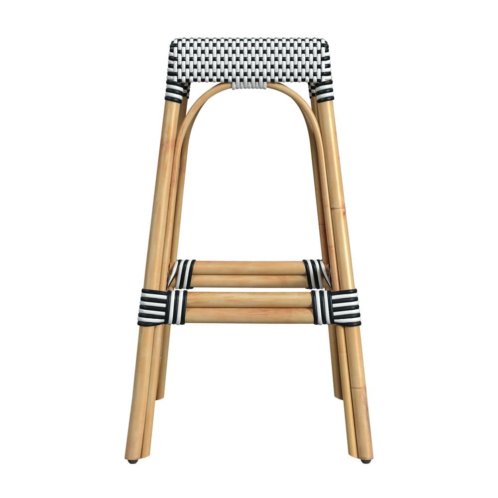 Butler Specialty Company - Robias 30 in. Seat Height Rectangular Rattan Bar Height Backless Stool with Footrest, White/Black Dot - 5604295_CLOSEOUT