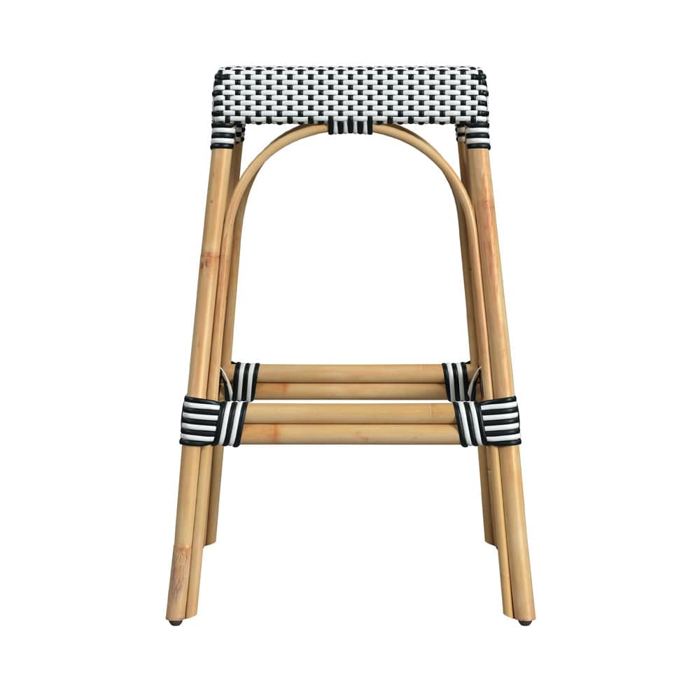 Butler Specialty Company - Robias 30 in. Seat Height Rectangular Rattan Bar Height Backless Stool with Footrest, White/Black Dot - 5604295_CLOSEOUT