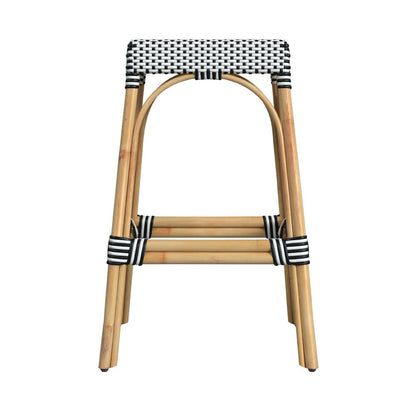 Butler Specialty Company - Robias 30 in. Seat Height Rectangular Rattan Bar Height Backless Stool with Footrest, White/Black Dot - 5604295_CLOSEOUT