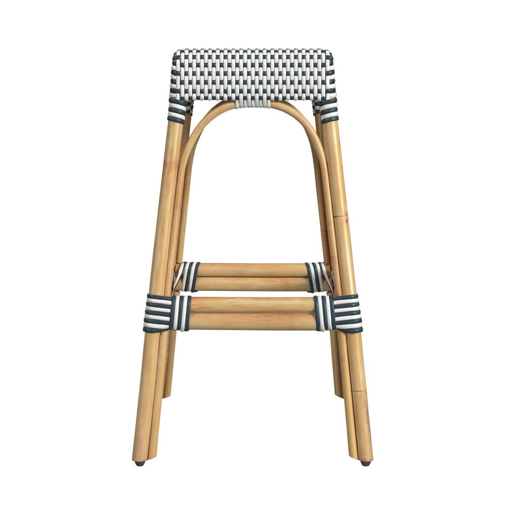Butler Specialty Company - Robias 30 in. Seat Height Rectangular Rattan Bar Height Backless Stool with Footrest, White/Navy Stripe - 5604291