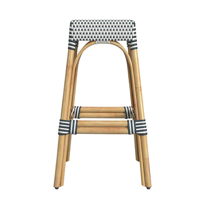Butler Specialty Company - Robias 30 in. Seat Height Rectangular Rattan Bar Height Backless Stool with Footrest, White/Navy Stripe - 5604291