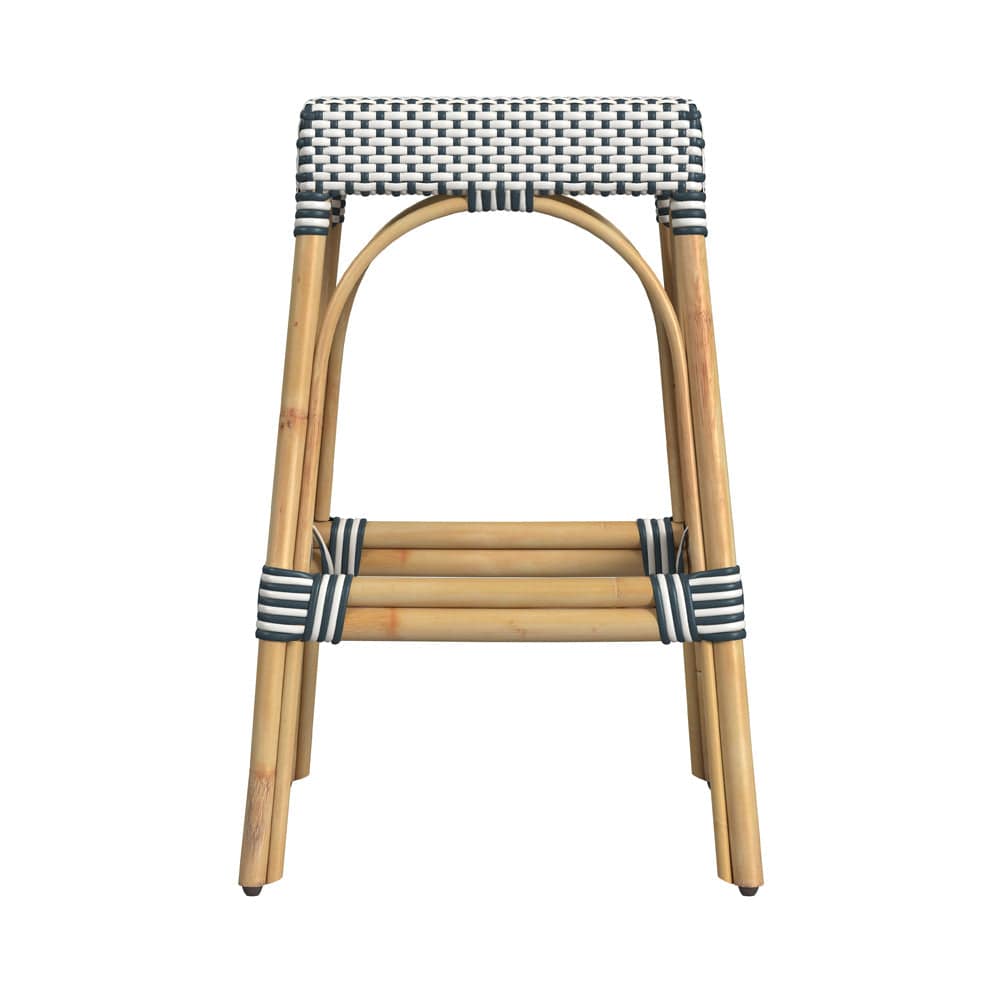 Butler Specialty Company - Robias 30 in. Seat Height Rectangular Rattan Bar Height Backless Stool with Footrest, White/Navy Stripe - 5604291