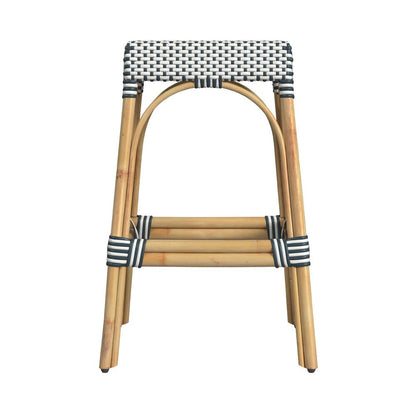 Butler Specialty Company - Robias 30 in. Seat Height Rectangular Rattan Bar Height Backless Stool with Footrest, White/Navy Stripe - 5604291