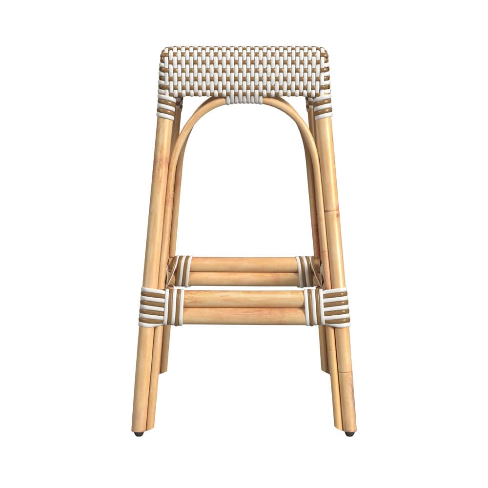Butler Specialty Company - Robias 30 in. Seat Height Rectangular Rattan Bar Height Backless Stool with Footrest, White/Tan Dot - 5604415