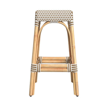 Butler Specialty Company - Robias 30 in. Seat Height Rectangular Rattan Bar Height Backless Stool with Footrest, White/Tan Dot - 5604415