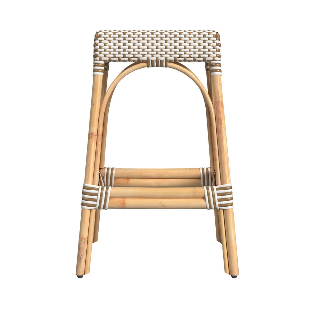 Butler Specialty Company - Robias 30 in. Seat Height Rectangular Rattan Bar Height Backless Stool with Footrest, White/Tan Dot - 5604415