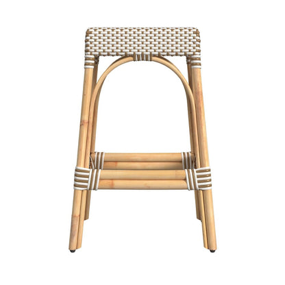 Butler Specialty Company - Robias 30 in. Seat Height Rectangular Rattan Bar Height Backless Stool with Footrest, White/Tan Dot - 5604415