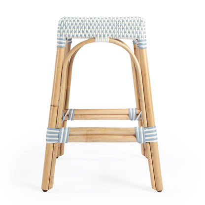 Butler Specialty Company - Robias 24.5 in. Seat Height Rectangular Rattan Backless Counter Height Stool, White and Sky Blue Dot - 5513194