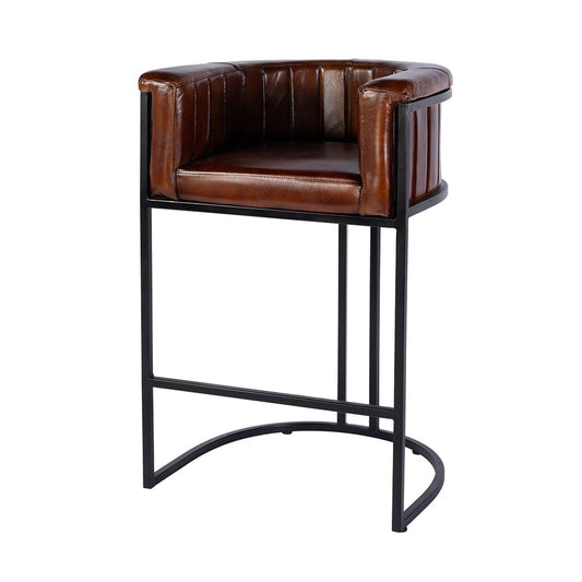 Butler Specialty Company - Rockford 29 in. Seat Height Leather and Iron Barrel Bar Stool w Footrest, Black, Brown - 5917344 View 1