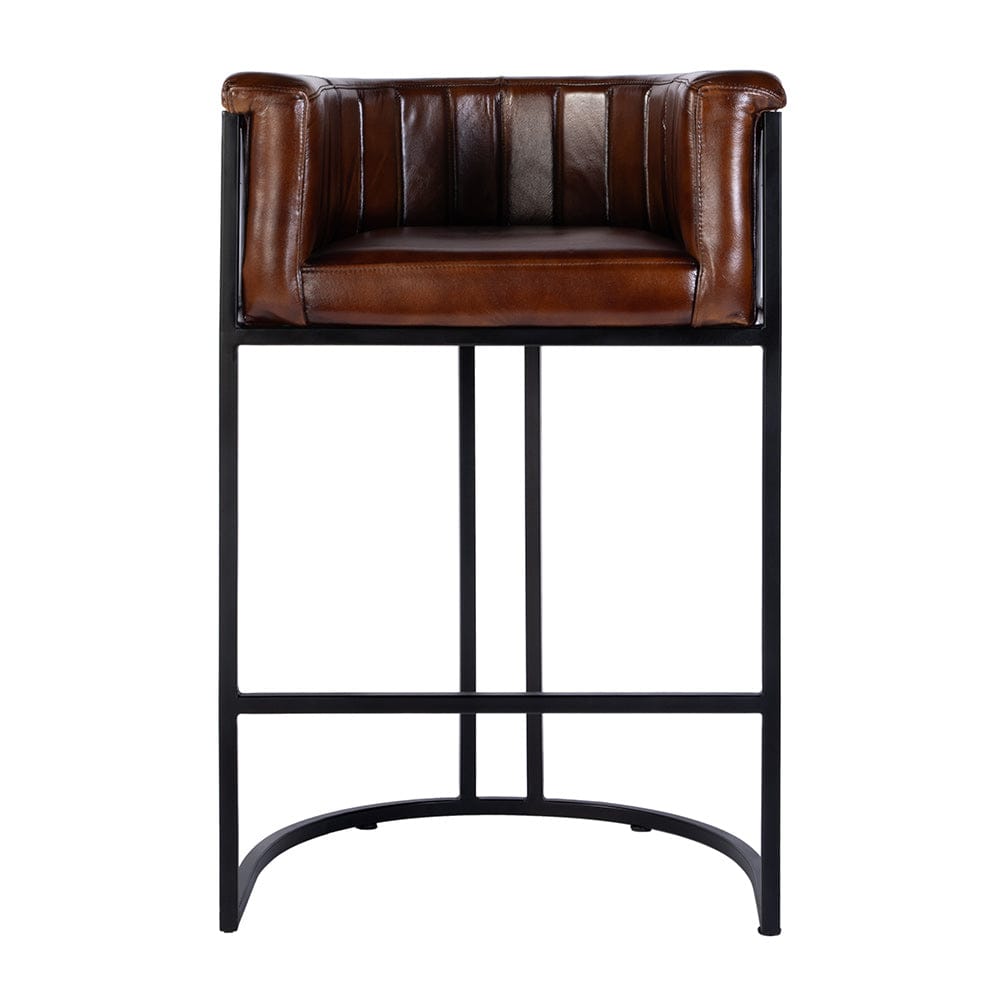 Butler Specialty Company - Rockford 29 in. Seat Height Leather and Iron Barrel Bar Stool w Footrest, Black, Brown - 5917344 View 2