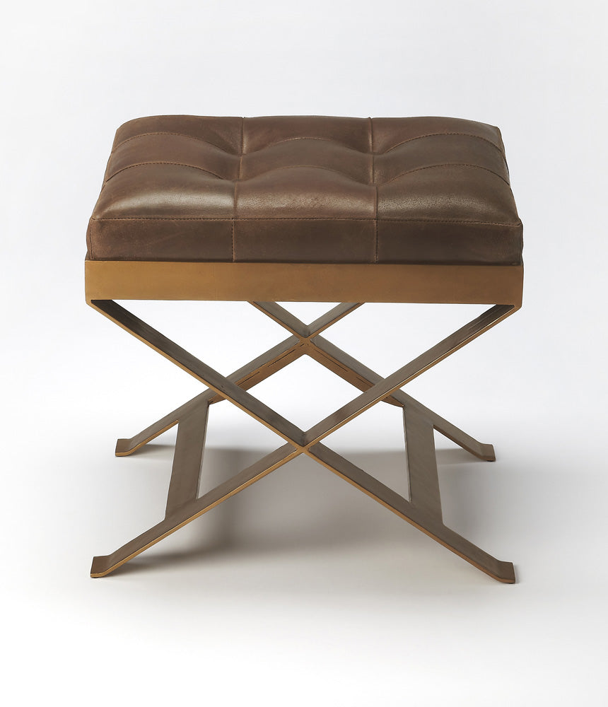 Butler Specialty Company - Rodrigo 18 in. Seat Height Rectangular Upholstered Leather & Iron Stool, Medium Brown - 3644140