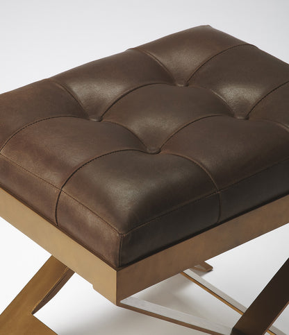 Butler Specialty Company - Rodrigo 18 in. Seat Height Rectangular Upholstered Leather & Iron Stool, Medium Brown - 3644140