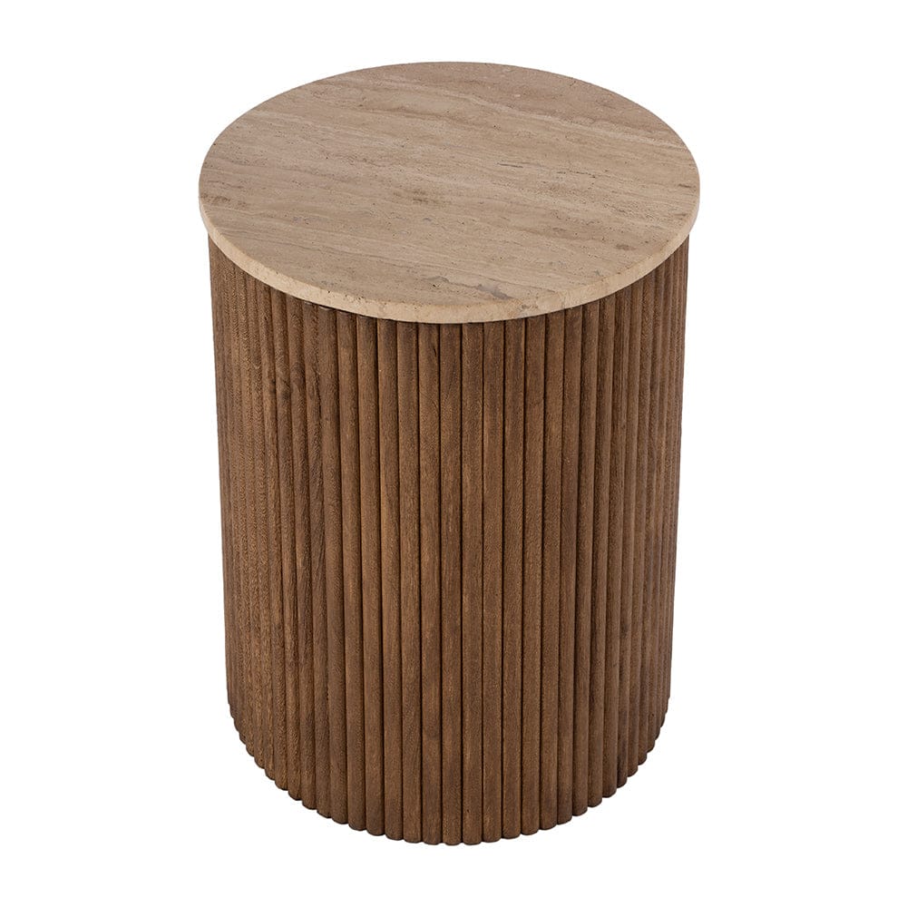 Butler Specialty Company - Ruby 15 in. W Round Fluted Travertine and Wood Side Table, Brown - 5813312 View 1