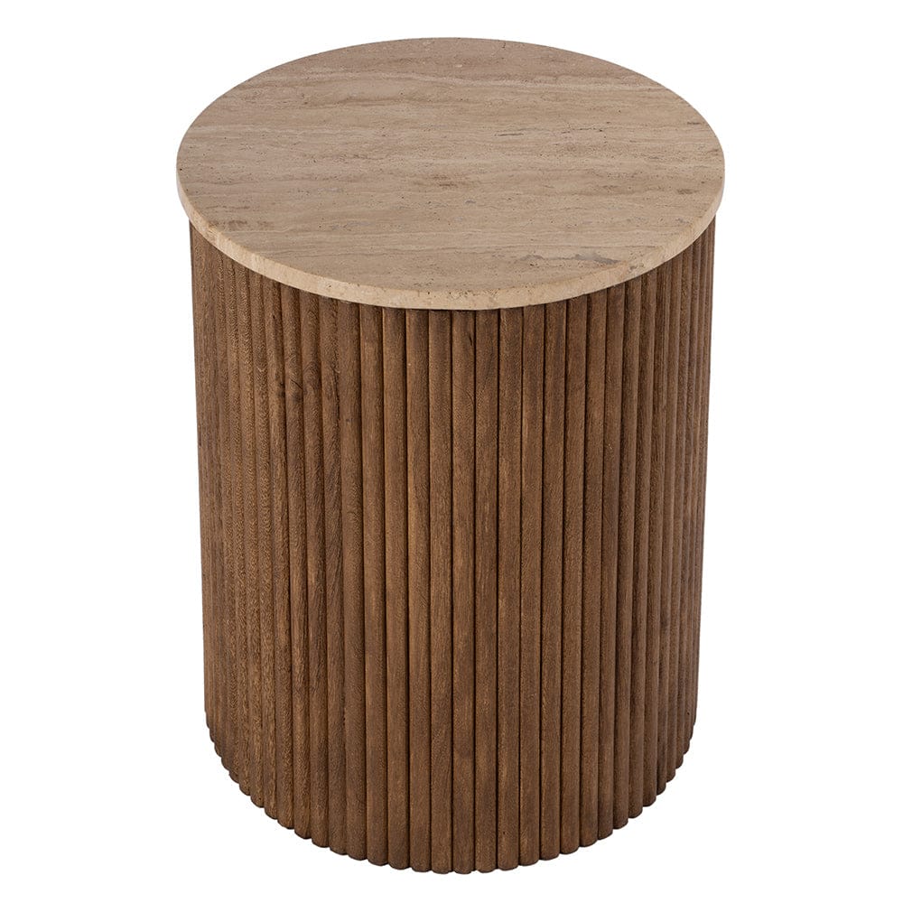 Butler Specialty Company - Ruby 15 in. W Round Fluted Travertine and Wood Side Table, Brown - 5813312 View 2