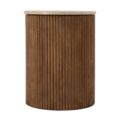 Butler Specialty Company - Ruby 15 in. W Round Fluted Travertine and Wood Side Table, Brown - 5813312 View 3