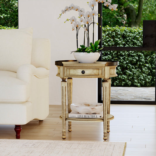 Butler Specialty Company - Sampson 22 in. W Round Wood 1 Drawer Side Table, Beige - 2311424