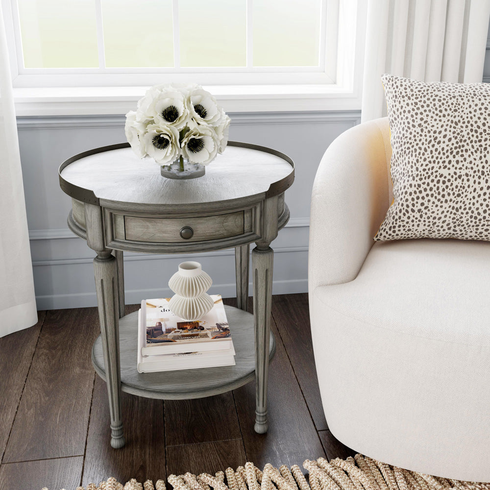 Butler Specialty Company - Sampson 22 in. W Round Wood 1 Drawer Side Table, Gray - 2311418
