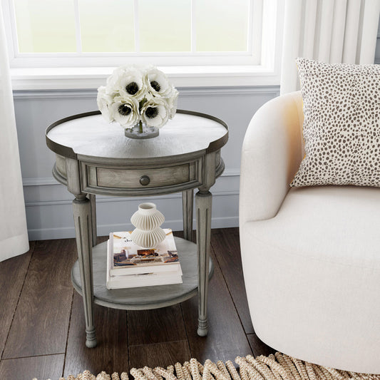 Butler Specialty Company - Sampson 22 in. W Round Wood 1 Drawer Side Table, Gray - 2311418