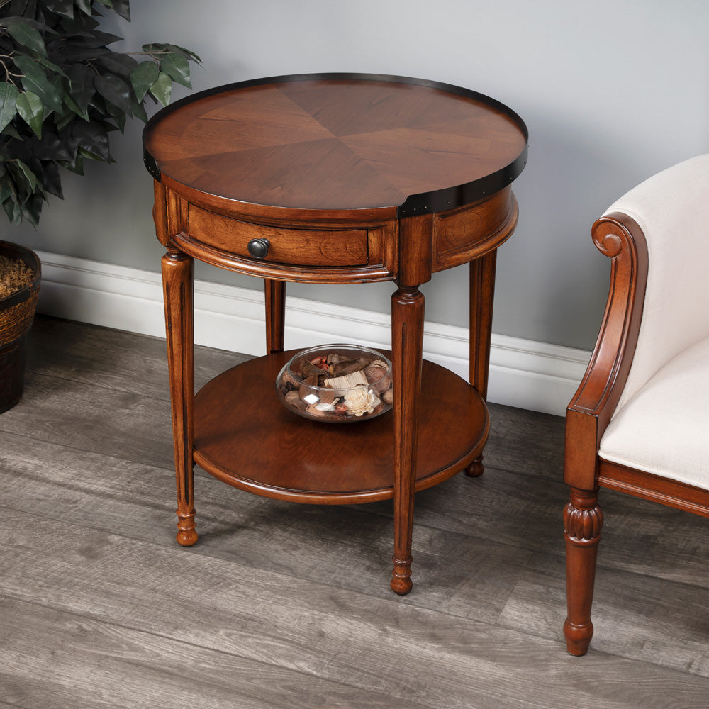 Butler Specialty Company - Sampson 22 in. W Round Wood 1 Drawer Side Table, Medium Brown - 2311101
