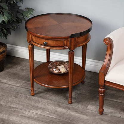 Butler Specialty Company - Sampson 22 in. W Round Wood 1 Drawer Side Table, Medium Brown - 2311101
