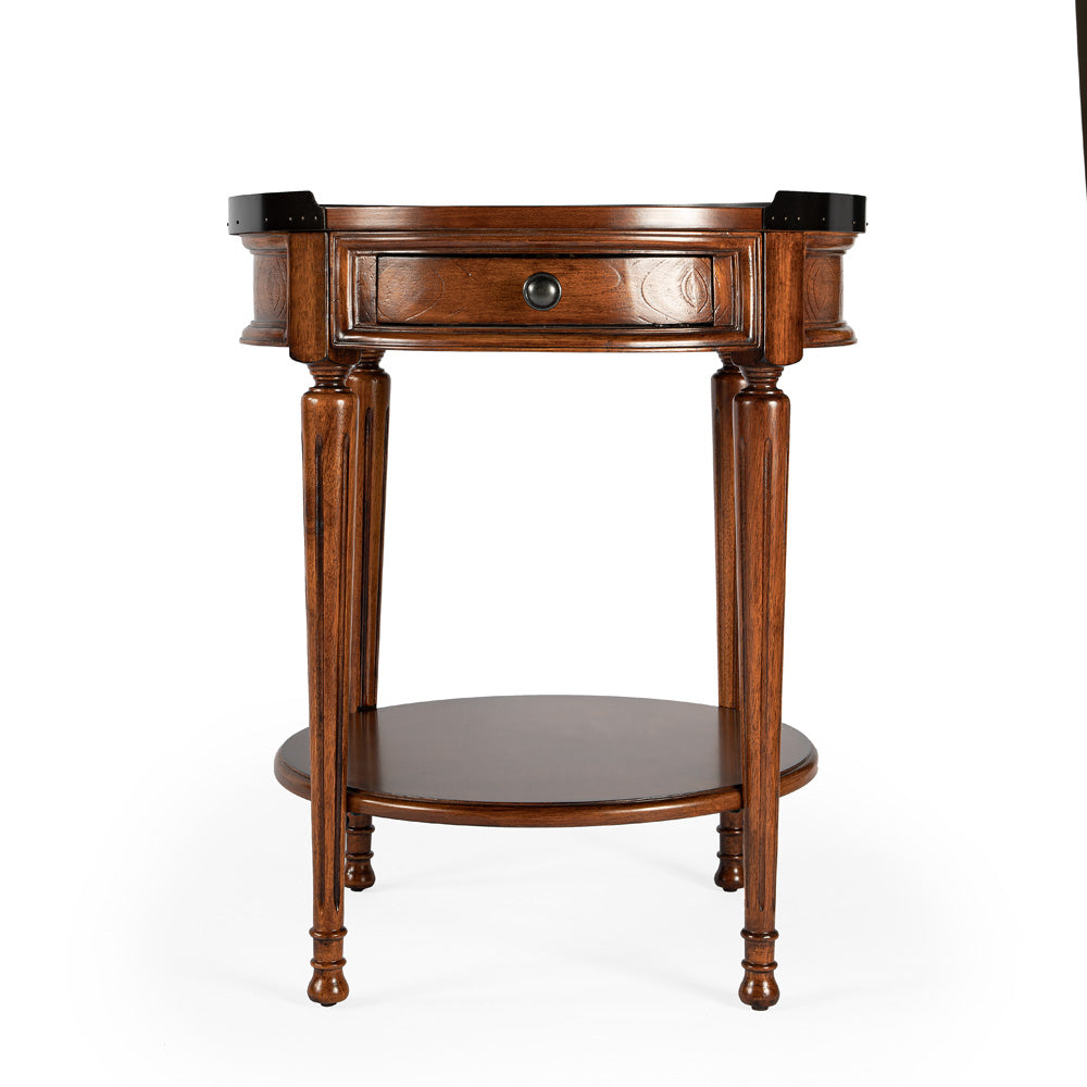 Butler Specialty Company - Sampson 22 in. W Round Wood 1 Drawer Side Table, Medium Brown - 2311101