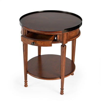 Butler Specialty Company - Sampson 22 in. W Round Wood 1 Drawer Side Table, Medium Brown - 2311101