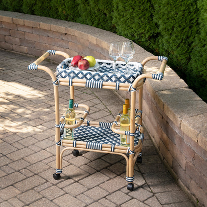 Butler Specialty Company - Selena Indoor/Outdoor 34.5 in. W Rattan 2 Tier Bar/Serving Cart with Removeable Tray Top, Blue - 5397291