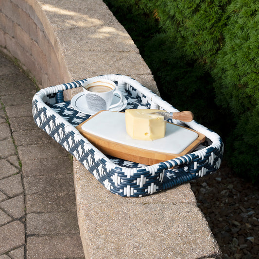 Butler Specialty Company - Selena Indoor/Outdoor 34.5 in. W Rattan 2 Tier Bar/Serving Cart with Removeable Tray Top, Blue - 5397291