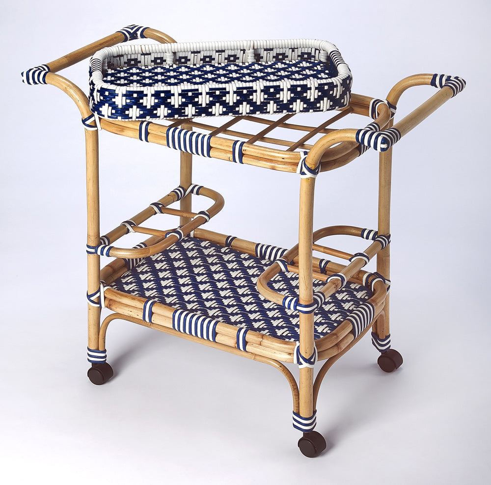 Butler Specialty Company - Selena Indoor/Outdoor 34.5 in. W Rattan 2 Tier Bar/Serving Cart with Removeable Tray Top, Blue - 5397291