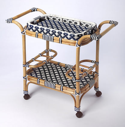Butler Specialty Company - Selena Indoor/Outdoor 34.5 in. W Rattan 2 Tier Bar/Serving Cart with Removeable Tray Top, Blue - 5397291