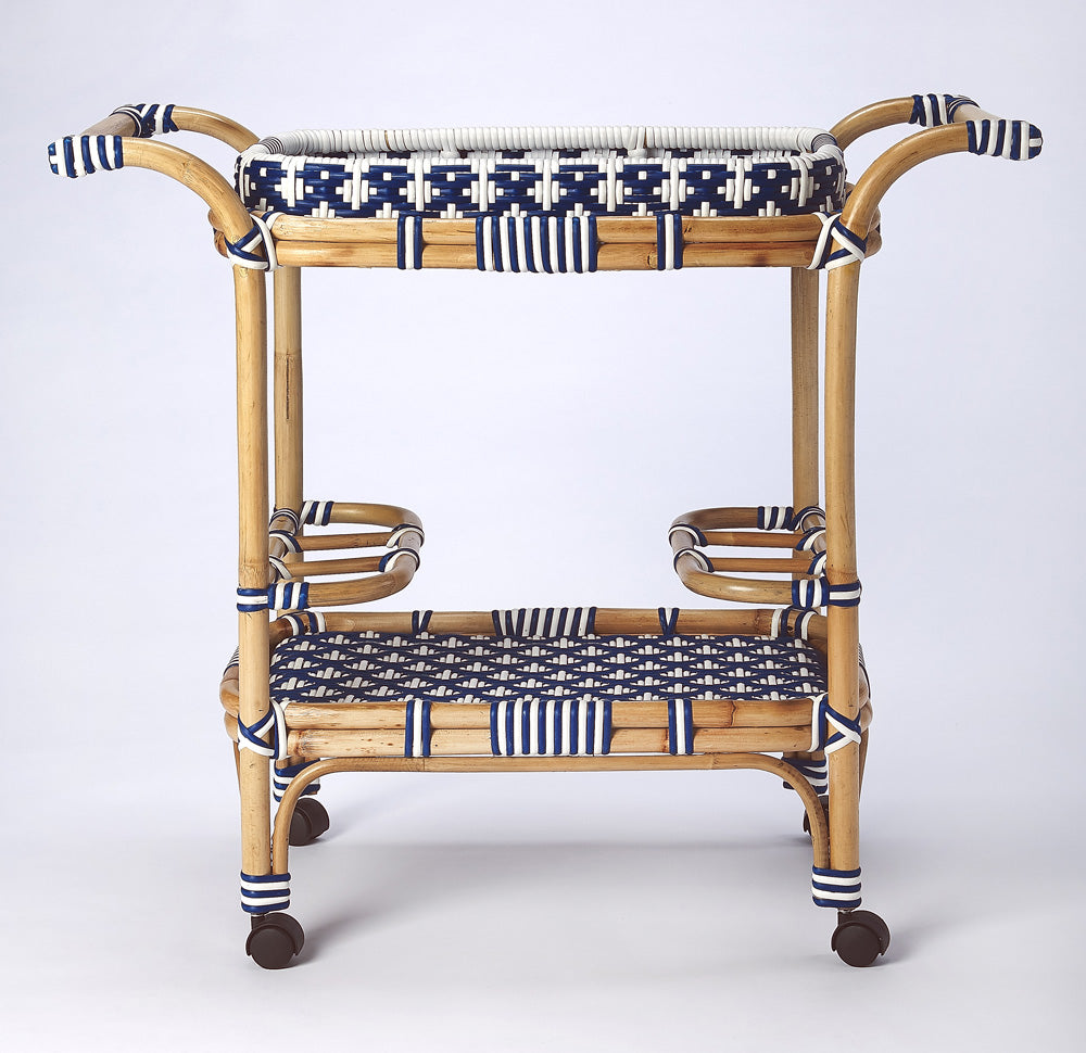 Butler Specialty Company - Selena Indoor/Outdoor 34.5 in. W Rattan 2 Tier Bar/Serving Cart with Removeable Tray Top, Blue - 5397291