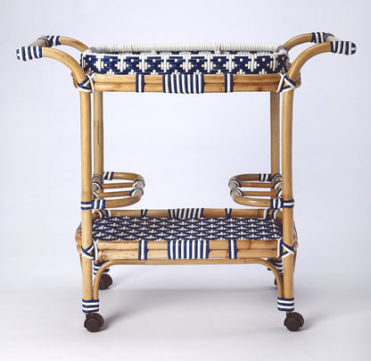 Butler Specialty Company - Selena Indoor/Outdoor 34.5 in. W Rattan 2 Tier Bar/Serving Cart with Removeable Tray Top, Blue - 5397291